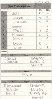 2003 New York Yankees Line Up Card from October 23, 2003 - World Series Game 5 - Originally Sourced from Bull Pen Coach  